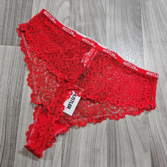 Hustler Red Logo Lace High Waisted Thong Panty - Picture 2 of 6